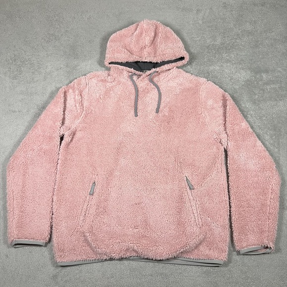 Chubbies Hoodie Womens Large Pink Sherpa Pullover Sweater Pockets Stretch - Picture 1 of 12